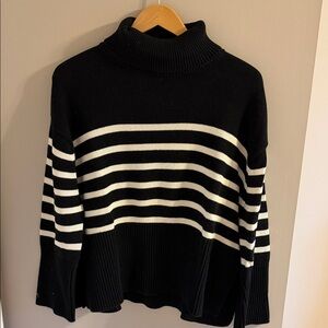 GAP Black and White Striped Cowl Neck Sweater